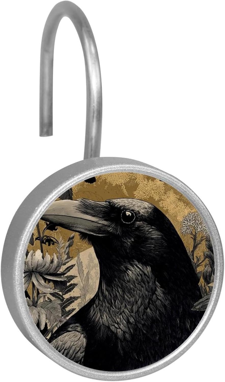 12PCS Crow (20) Shower Curtain Hooks Rings for Bathroom, Decorative Shower Curtain Hooks Rods Curtains and Liner