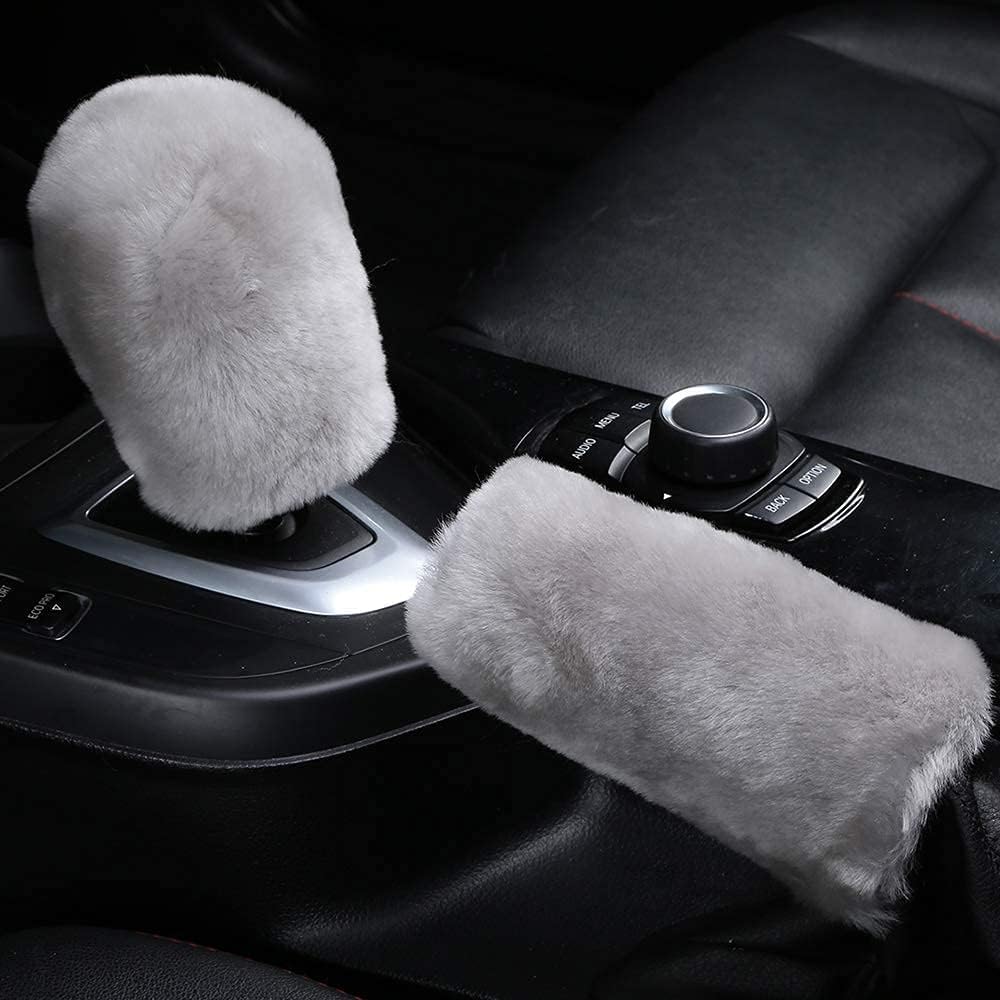 3Pcs/Set Pure Wool Fur Furry Steering Wheel Cover, Soft Fluffy Handbrake Cover Gear Shift Cover for Women Car SUV Truck Australia Sheepskin Accessories image 4