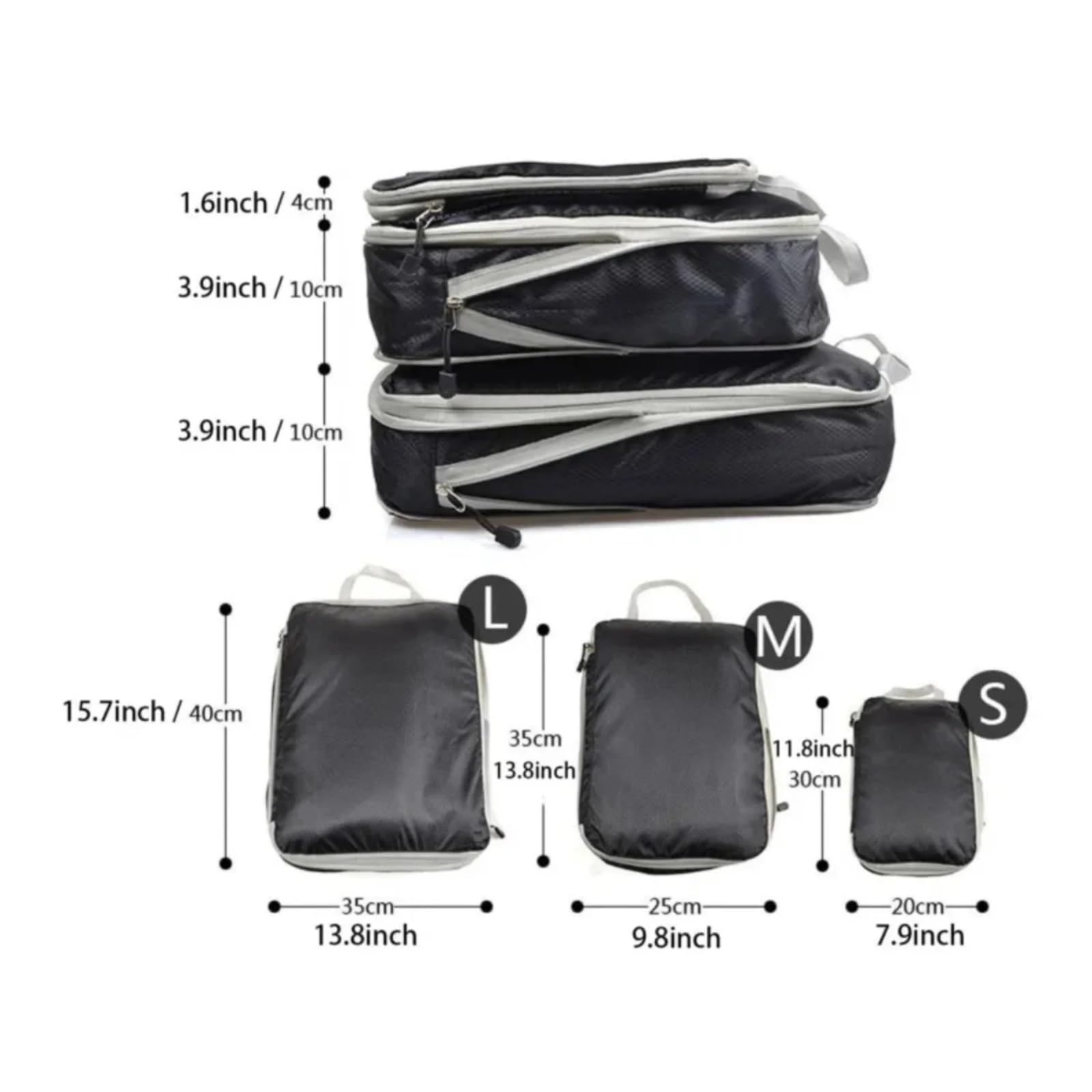 Lot de 4 cubes de rangement compressibles pliables et étanches en nylon avec organiseur de bagages à main (rouge)