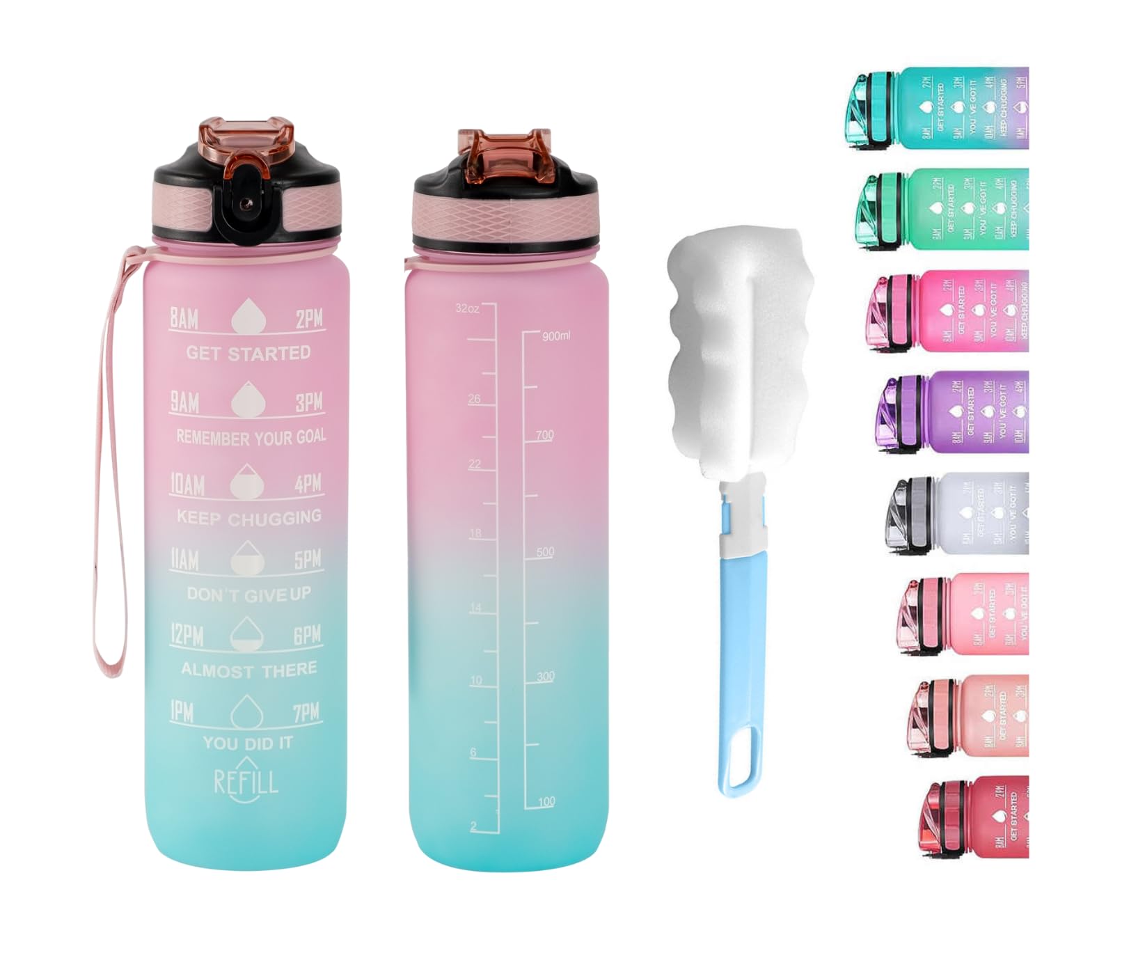 Apex.99 Sports Water Bottle with Straw,1Litre Motivational Water Bottles with Time Marking,Leakproof Hydration Bottle, Reusable BPA-Free Bottle,32oz Drinks Bottle for Fitness, Gym, Office,outdoor