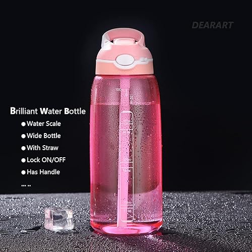 Miniatura 3 de DEARART Botella de agua rosa de 32 onzas, fácil de limpiar, sin BPA, a prueba de fugas, tiene asa fácil de transportar, ideal para yoga, gimnasio,