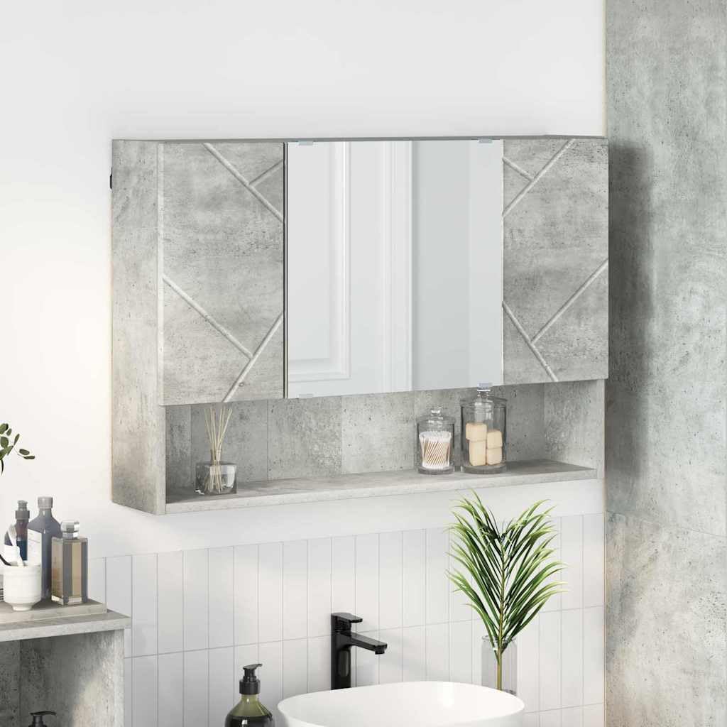 Armario con espejo y puerta de tocador de baño gris 80x17x55 cm