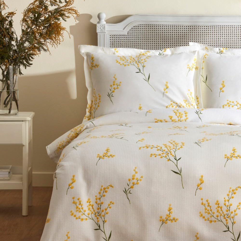 Linge de lit double piqué 100% coton supérieur Loretta jaune