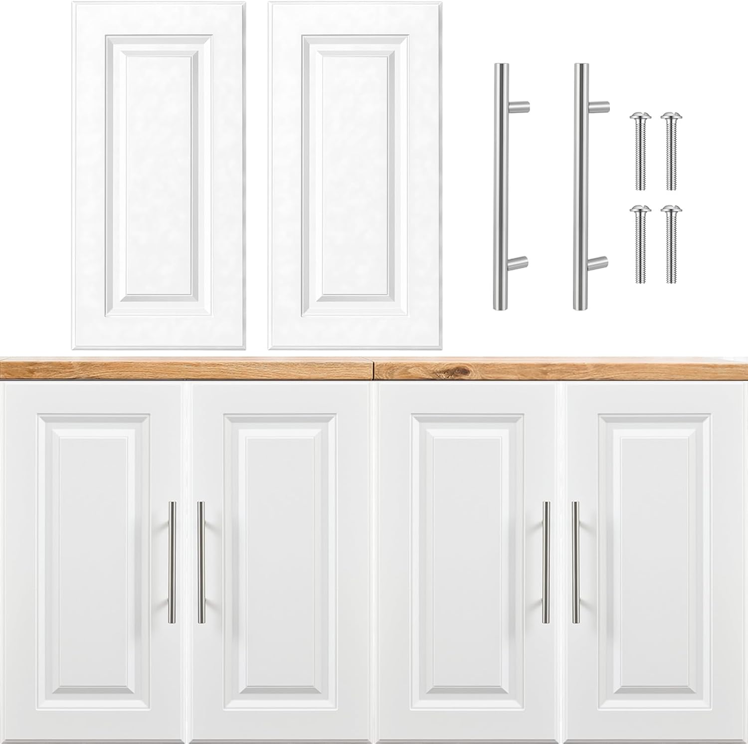 2 Pcs Built-in Cabinet Doors with Silver Handles 12 W x 24 H White Kitchen Cabinet Door Replacement for Kitchen, Living Room, Bedroom, Bathroom