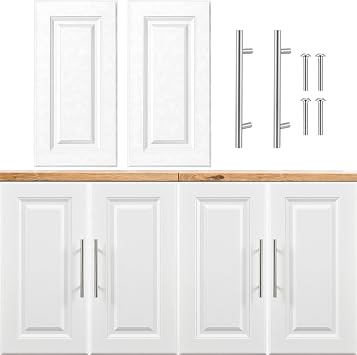 2 Pcs Built-in Cabinet Doors with Handles 12 W x 24 H White Kitchen Cabinet Door Replacement, Pre-Finished and Pre-drilled for Hinge, Easy Install for Kitchen Living Room Bathroom Bedroom