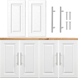2 Pcs Built-in Cabinet Doors with Handles 12 W x 24 H White Kitchen Cabinet Door Replacement, Pre-Finished and Pre-drilled for Hinge, Easy Install for Kitchen Living Room Bathroom Bedroom