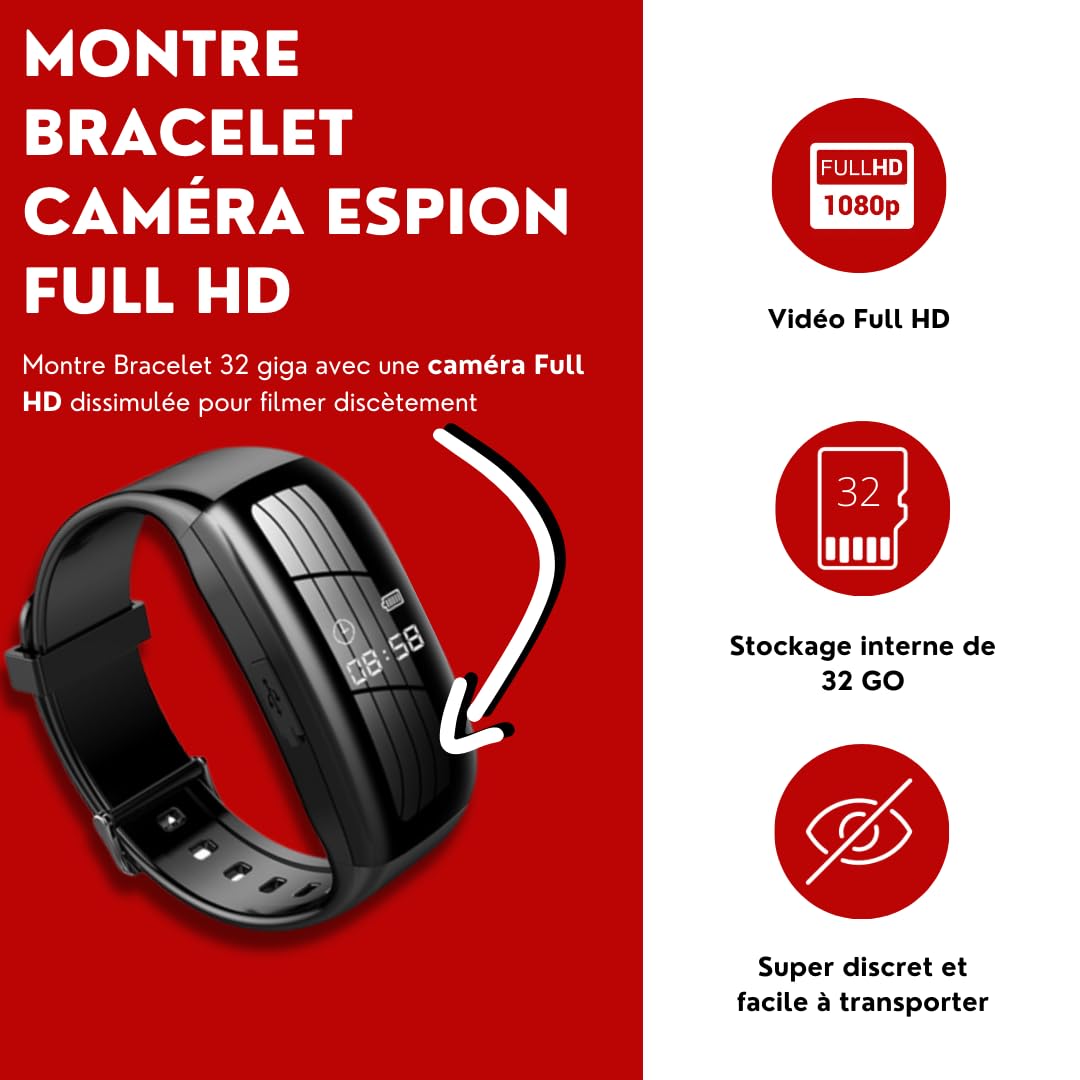 Reloj de cámara espía deportivo Full HD negro