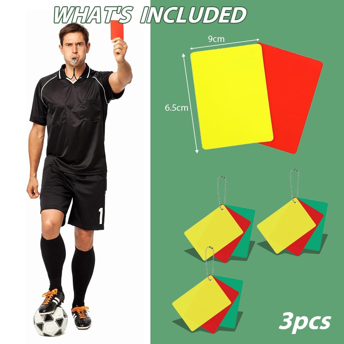 Carton Arbitre Football,3 Set de Carte Foot,Cartons de Pénalité D'arbitre Football Rouge Jaune Vert,Cartes Pénalité Portable pour Matchs,Entraînements,Sport