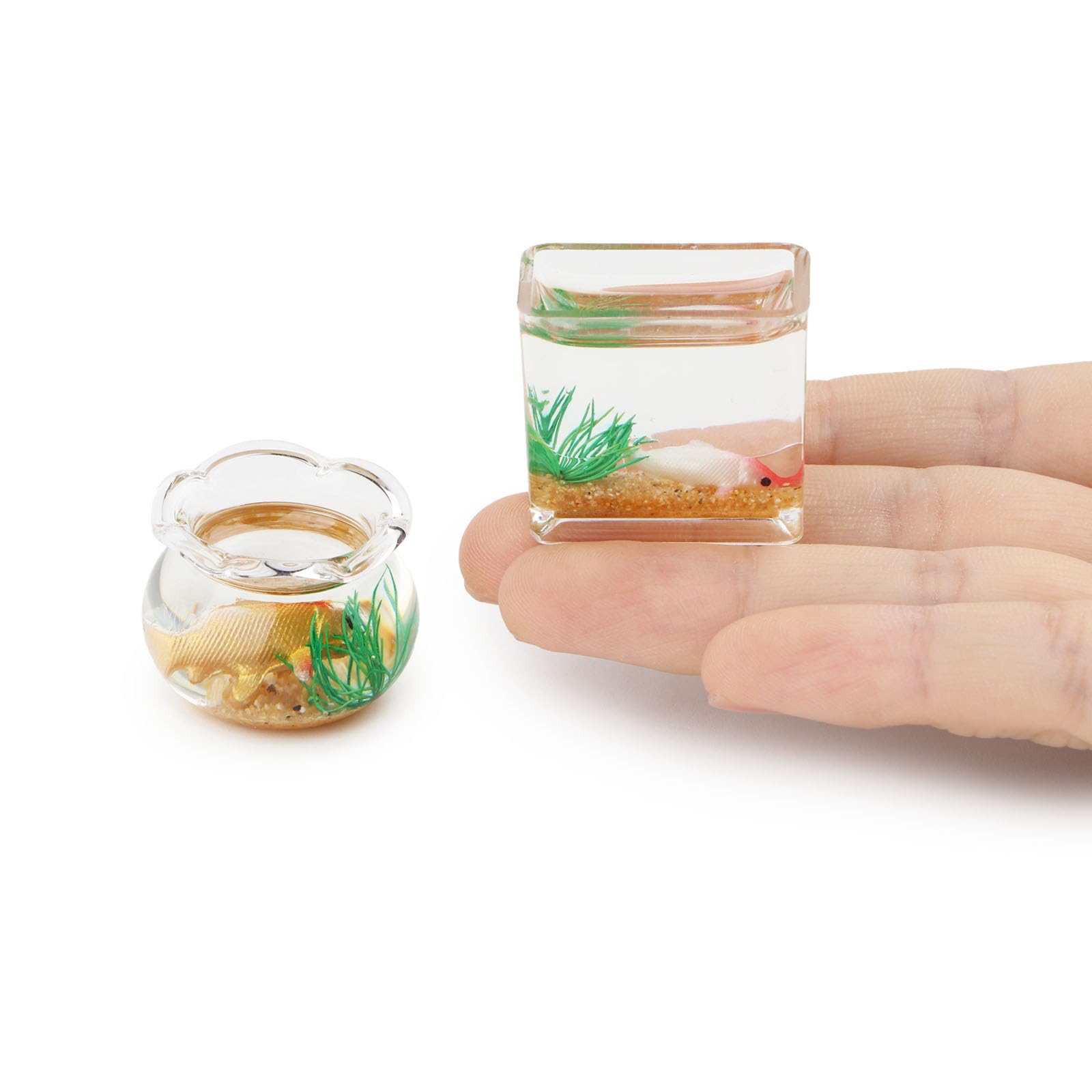 1/12 Scale Miniature Fish Tank - 2PCS Dollhouse Goldfish Bowls, Realistic Resin Aquarium Decor For Fairy Gardens & Model Displays - View #8