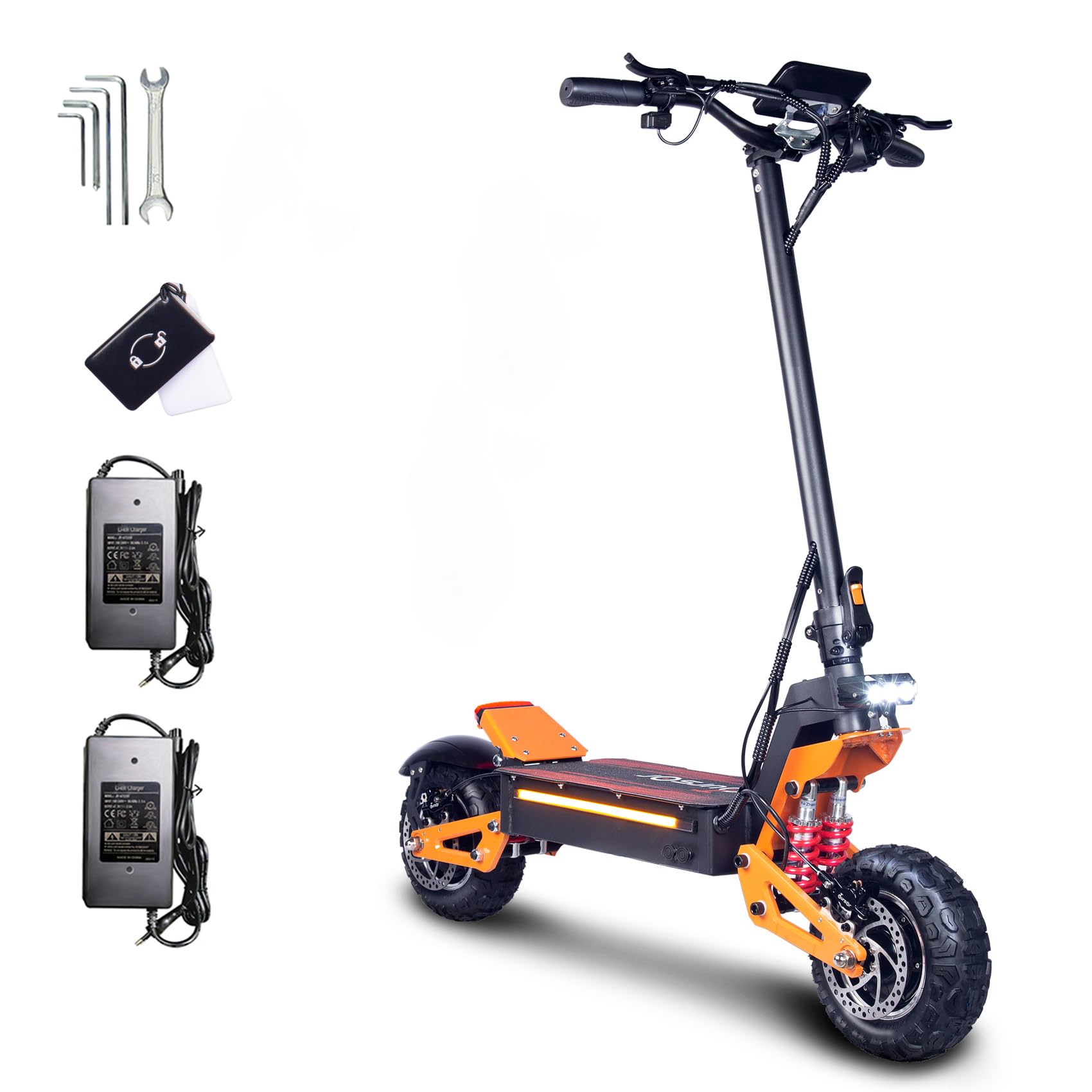 Patinete Electrico Adultos Todoterreno Scooter Eléctrico Rápido Motor Doble 11 Pulgadas Acelerador de Pulgar Neumáticos sin Cámara 60V38AH Batería de Litio Carga máxima 200 KG