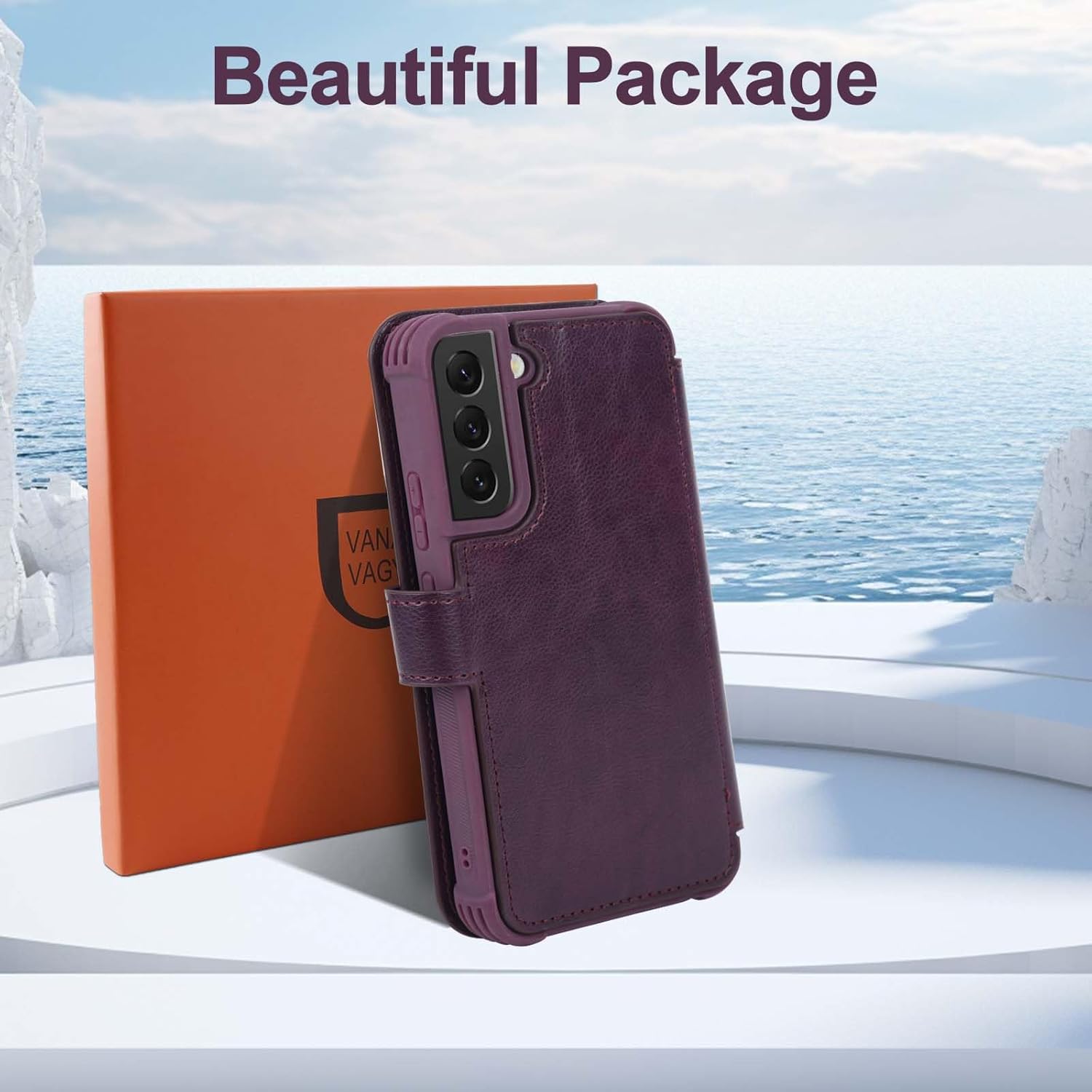 VANAVAGY Compatible for Galaxy S22+ Plus Wallet Case for Women Men, PU Leather Flip Cover with Wrist Strap for Wireless Charging with RFID Blocking Card Holder Screen Protector,Purple