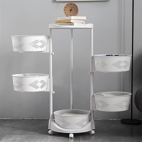 Miniatura 3 de Soporte de almacenamiento giratorio multifuncional de 5 niveles con 5 ruedas bloqueables para cocina, dormitorio, sala de estar (almacenamiento