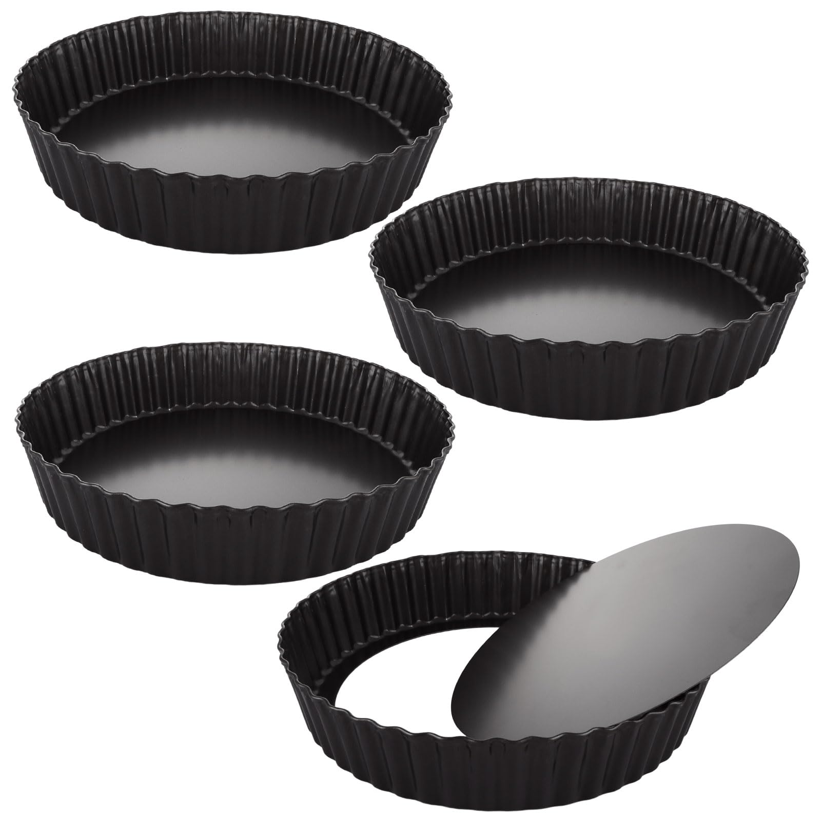 GBACHOOSE 4 Pcs Deep Quiche Pan, 27.5cm/10.8inch Quiche Tins with Loose Bottom, 5.5cm Deep Tart Tin, Non-Stick Quiche Dish, Round Flan Tins for Baking Pies Pizza Cheese Cakes Fruit Tart