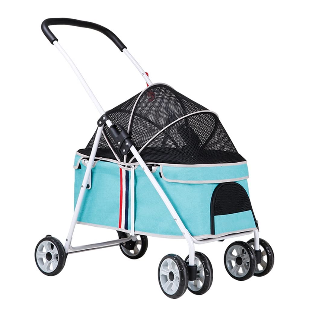 KITCISSL Cochecito para Perros, Carrito Perros 20kg Transportines para Gatos Cochecito Plegable Mascotas Cochecitos Perros Carrito de Perro 4 Ruedas Plegable Carro Gatos Mascota (Color : Blauw)