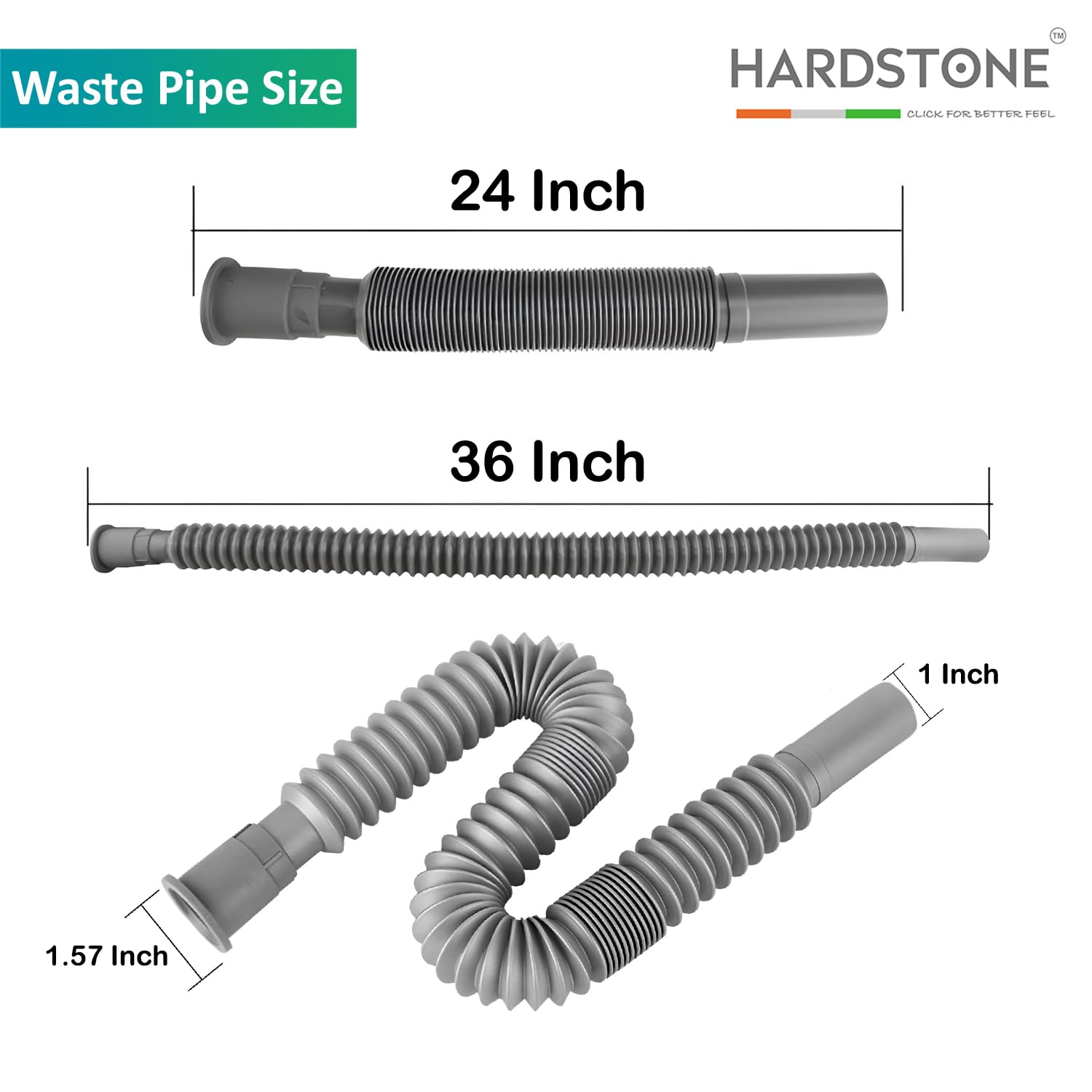 Hardstone Silver Sink 4.5 Inches Coupling With 36 Inches Basin Pipe - Stainless Steel Square Drainer Combo | Stainless Steel Coupling for Kitchen Sink Easy Installation Flexible 4