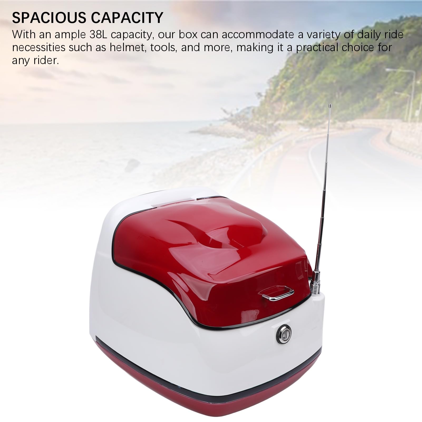 Naroote Coffre de Moto, Coffre de Moto avec Une capacité de 38 litres, Style Vintage avec Serrure clé pour Les Scooters électriques (Rouge foncé)