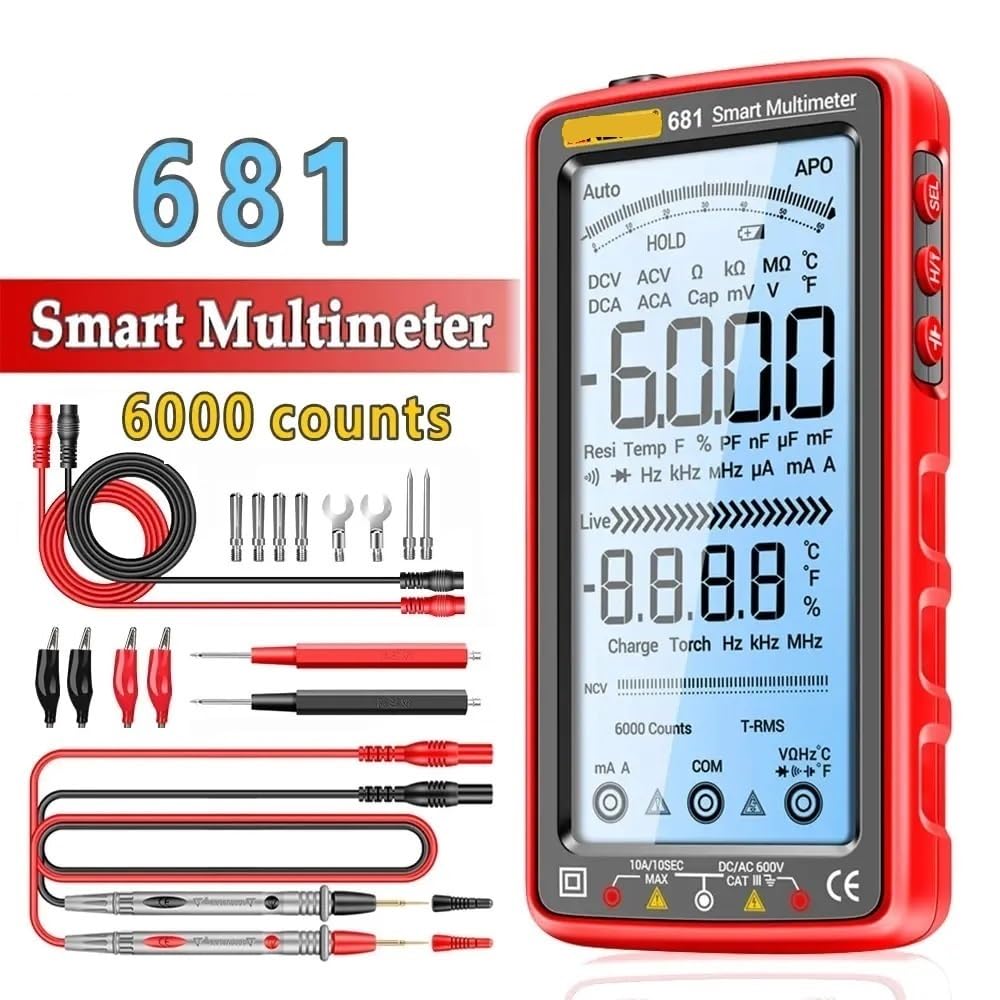 Multímetro profesional Digital recargable 681, probador de voltaje sin contacto, medidor de voltaje CA/CC, probador de corriente con pantalla LCD(681 black pro)