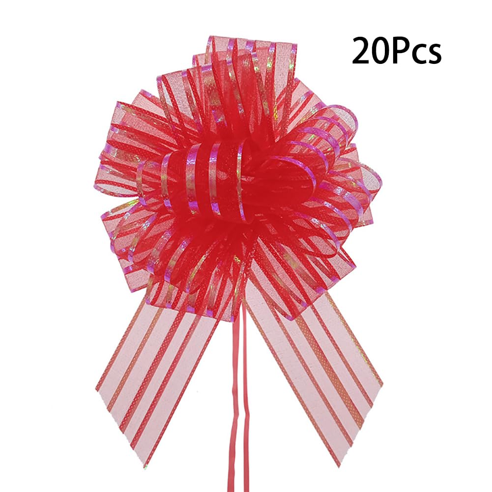 RosyFate Lot 20 Nœuds Ruban Noël à Tirer – Nœuds Prêts En 5 Secondes Or/Rouge, Décoration Cadeaux & Sapin