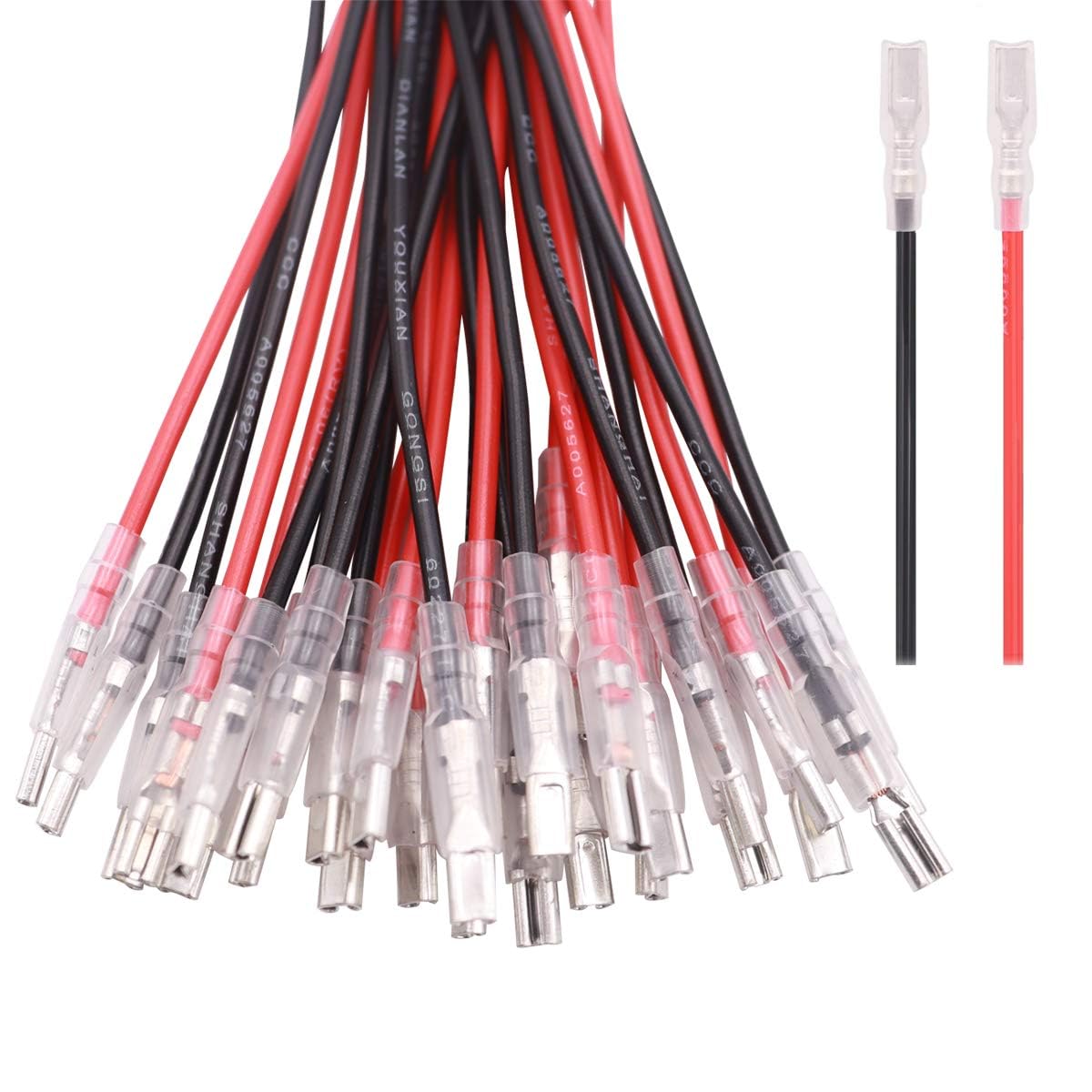 Gebildet 40Pcs 2.8mm Female Spade Crimp Terminal with Insulating Sleeve and 15cm Length 20AWG Wire Red + Black Female Spade Quick Splice Assortment Kit — image 1