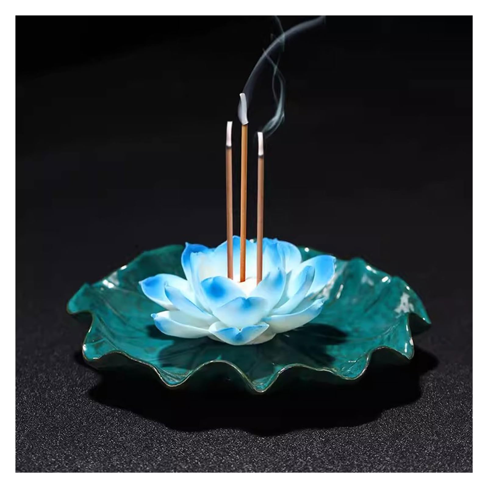 Incense Holder Base Handmade Ceramic Lotus Incense Burner Holder Indoor Base Zen Ornaments Plate(B)
