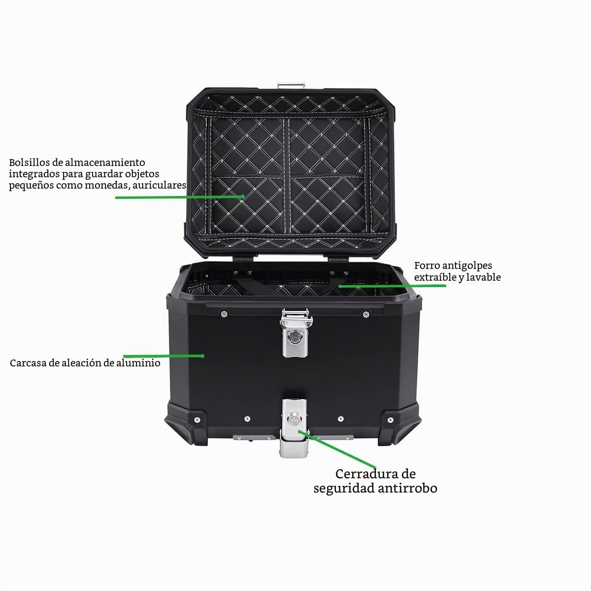 28L 45L 55L 65L 100L Motocicleta Topcase Caja De Almacenamiento Universal Para Equipaje Trasero Maleta Impermeable De Moto Equipaje De Aluminio Baúl Para Casco Con Respaldo ( Color : Silver , Size : 5