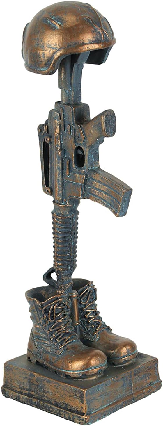 Napco Military Soldier Battle Cross Patina 11.75 Inch Resin Decorative Indoor Outdoor Garden Statue