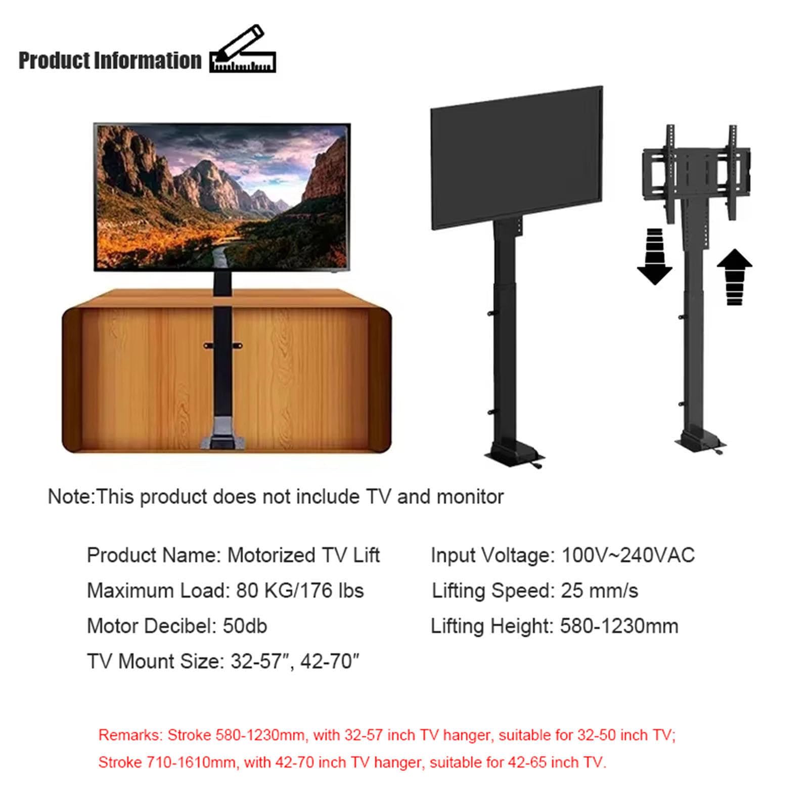 Uchwyt sufitowy do telewizora z w pełni automatycznym stojakiem podnoszącym do monitorów 32-70 cali, solidne i wszechstronne rozwiązanie instalacyjne
