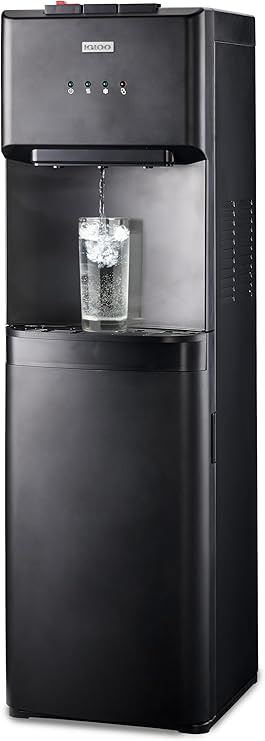 Igloo Bottom Loading Water Cooler – Hot, Cold, & Room Temperature Dispenser – Black, Holds 3 & 5 Gallon Jugs, Child Safety Lock – for Homes, Kitchens, Offices, Dorms