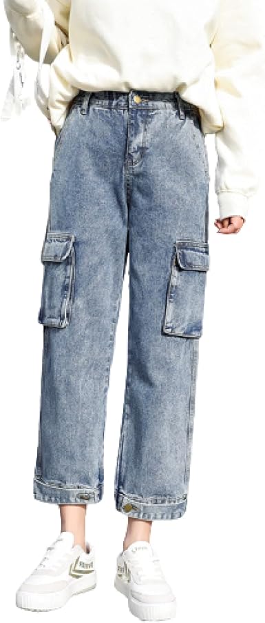 Amazon.com: Jeans cargo de cintura alta para mujer, costuras a la moda,  múltiples bolsillos, sueltos, casuales : Ropa, Zapatos y Joyería
