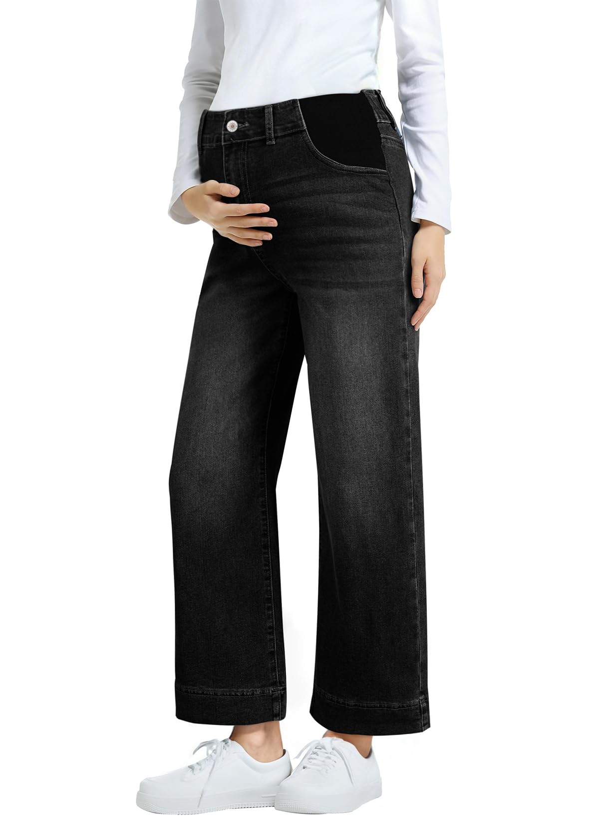 BLENCOT Women's Maternity Jeans High Waisted Wide Leg Pregnancy Pants