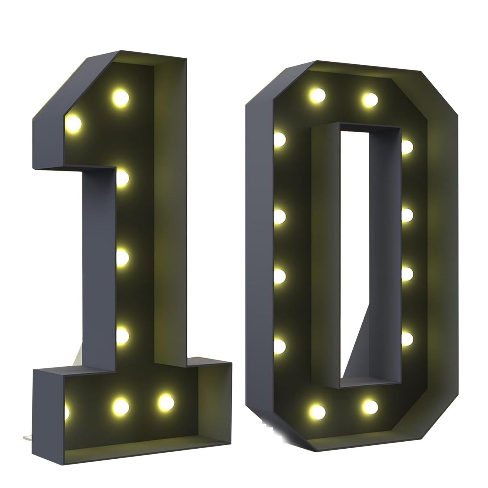 2.3FT/3.3FT/4FT Marquee Light Up Numbers, Black Giant Marquee Number 16 21, Pre-Cut Foam Board Set Can Be Used for Birthdays,Weddings, Party Anniversaries(10,70cm(2.3FT))