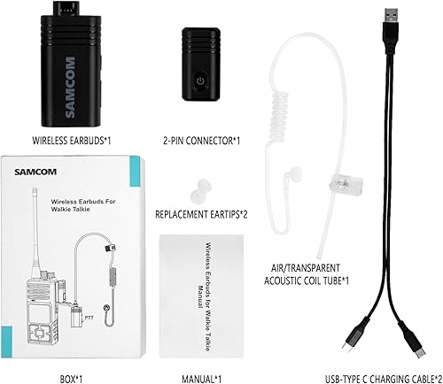 Miniatura 6 de SAMCOM Auriculares inalámbricos con auricular de tubo acústico transparente y dongle de 2 pines, auricular de vigilancia inalámbrico con altavoz de