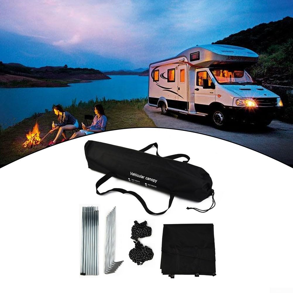 Seitenmarkise für Wohnmobile, 300 x 150 cm, feuerhemmend, 210d Polyester, Schattenschutz für Wohnmobile, Vans, SUVs, Wohnwagen, Schnellaufbau, 3-poliges Muster