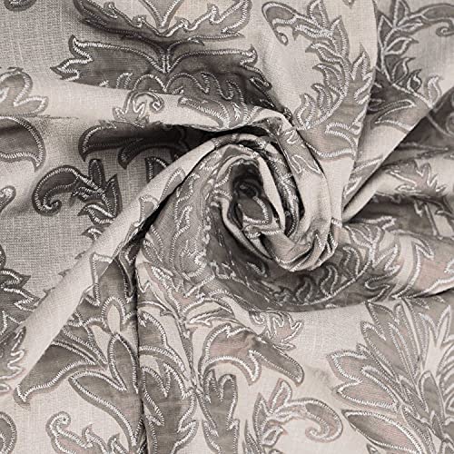 Image of Damask Applique Fabric, Greyish Beige Colour, Linen and Polyester Blend, Fabric by The Metre, 52 inches Width