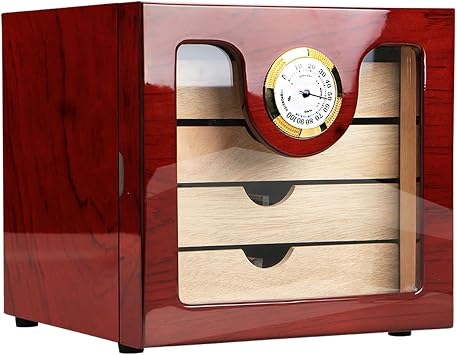 صندوق سيجار مرطب زجاجي أحمر مكون من 4 طبقات Rc13