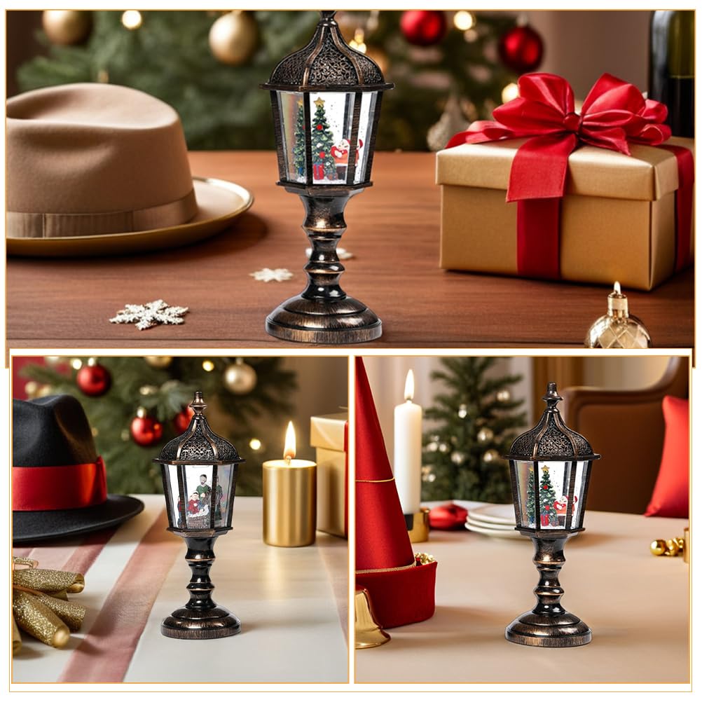 Cabilock 2pezzi Lanterna di Natale in Resina Luce e Musica Decorazione da Tavolo Luminosa per Feste Natalizie in Ufficio Casa Alimentazione USB o Batteria