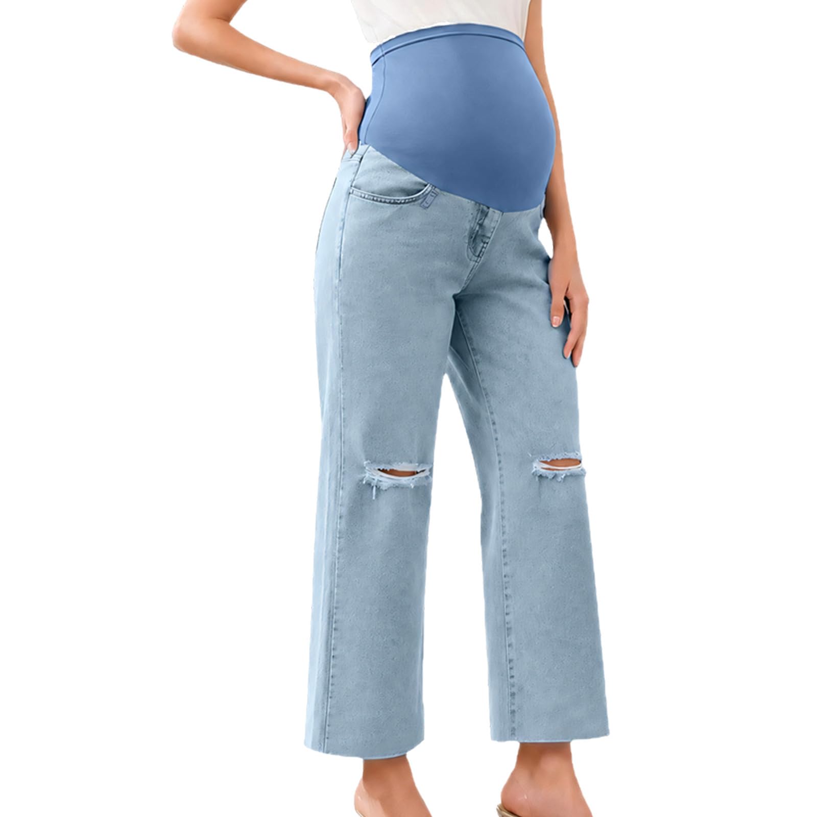 Bauch Umstandsjeans für schwangere Frauen, gerades Bein, Jeanshose mit verstellbarer Taille für lässiges Pendeln, Schwangerschaftshose über dem Bauch, Umstandshose, Panel Jeans, Hose für werdende Bein