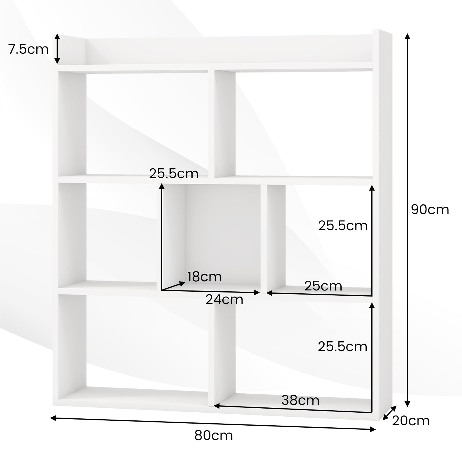 GOPLUS Librería de 7 Cubos Abiertos, Estantería de Madera de 3 Niveles con Kits Antivuelco, Mueble de Almacenamiento para Salón, Habitación Infantil, Estudio, Oficina, 80 x 20 x 90 cm (Blanco)
