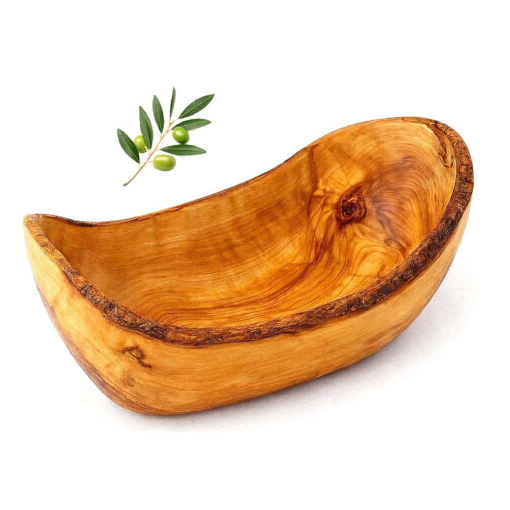 Cestino per frutta rustico, in legno di ulivo naturale, taglio unico per frutta, cesto artigianale per cucina, tavolo, frutta, verdura, panini da pasticceria, 30 cm
