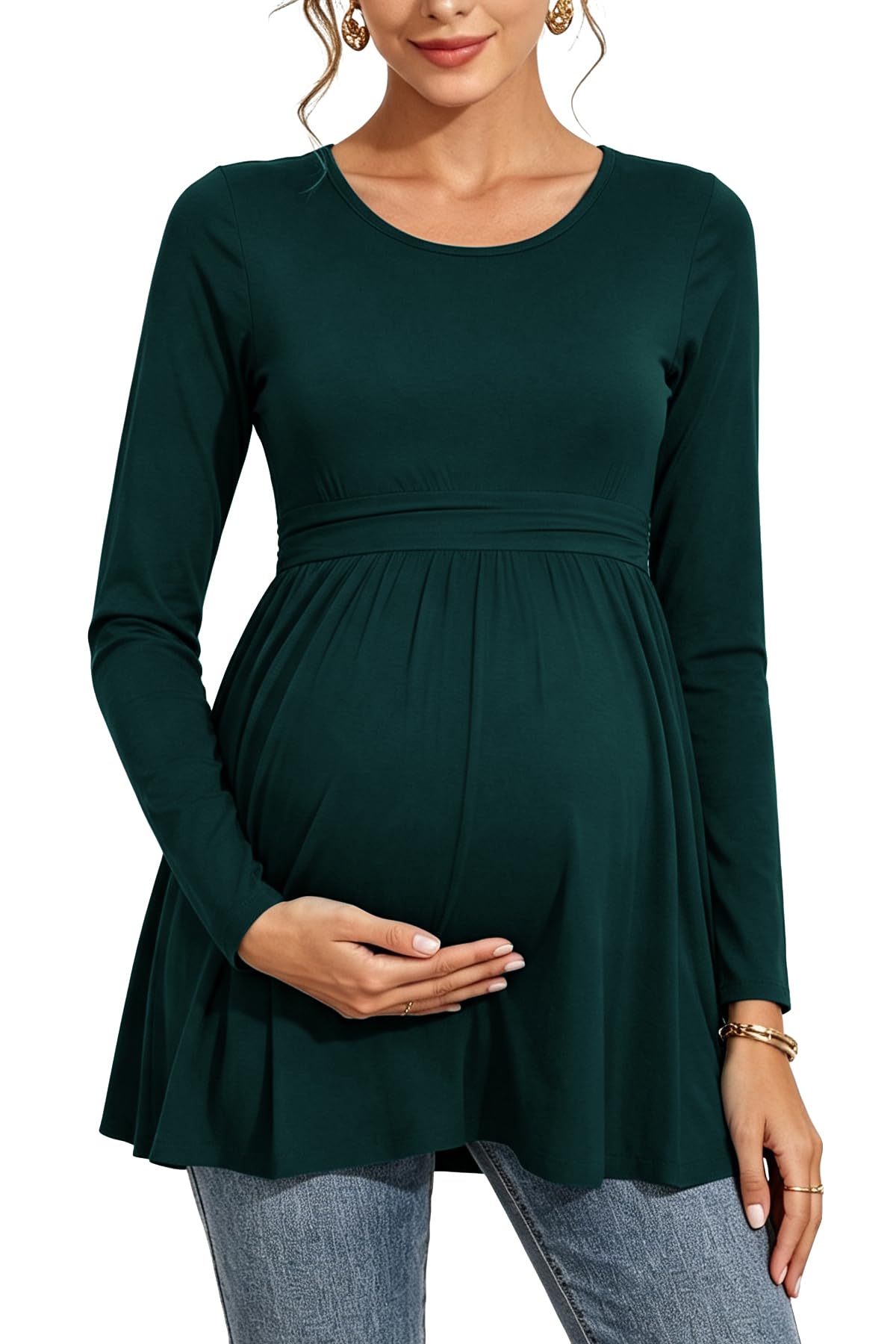 Women's Maternity Tops Pleated Waist Shirts