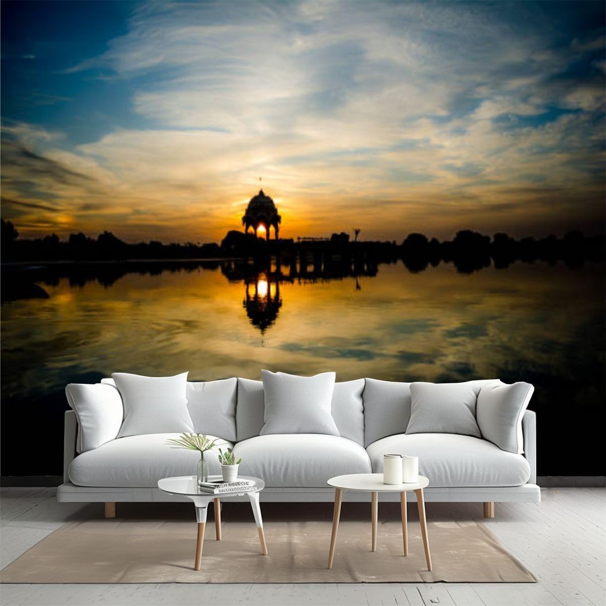 Peel and Stick Wallpaper Gadsisar Sagar Lake Jaisalmer Rajasthan Sunrise Gadsisar Sagar Lake Canvas Wallpaper Wall Decor Wall Art Removable Wall Mural for Room Decor Bedroom Living Room Furniture