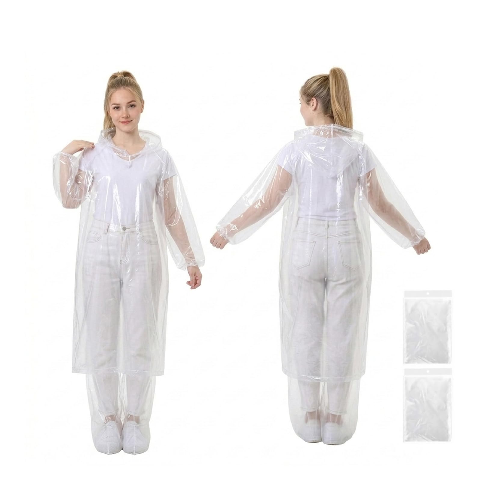 2 Pack Disposable Rain Suit, Full Body Poncho with Hood and Rain Pants Ideal for travel and theme parks