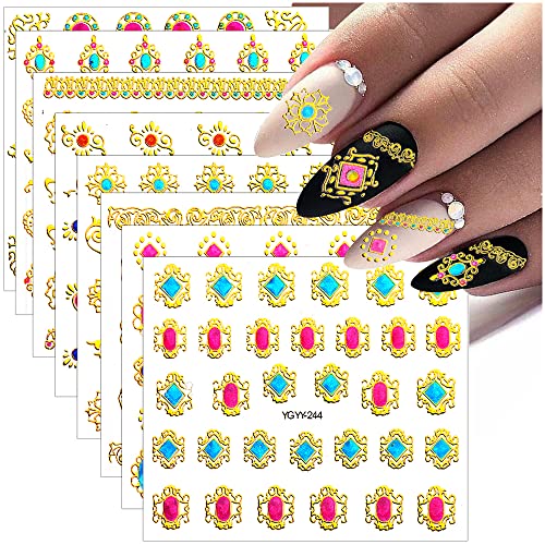 Dornail 24 Sheets 3D Metallic Gold Diamond Nail Stickers Jewelry Rhinestone Gem Nail Decals Self Adhesive Nail Art Stickers Diy Nail Design Nail Art Decoration #TOP29