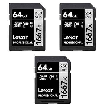 Lexar LSD64GCBNA1667 Professional SDHC/SDXC 1667x UHS-II 64GB Memory Card (3-Pack)