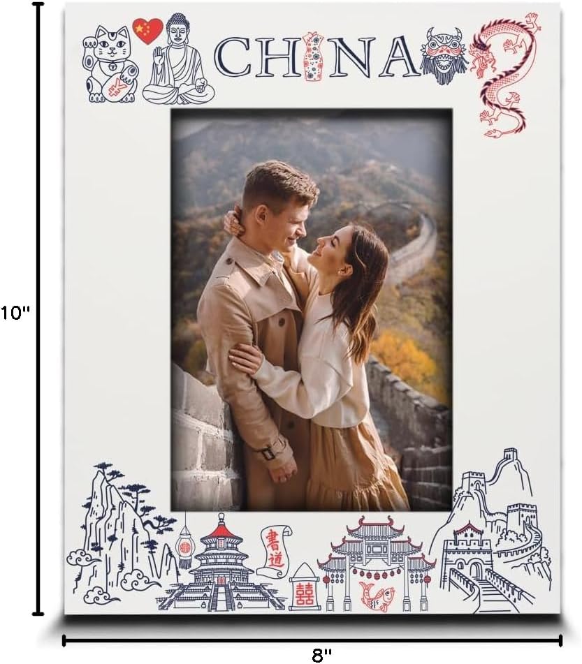 BELLA BUSTA-China Theme Picture frame-Wedding, Engaged, Honeymoon, Vacation in China- UV Print JChina symbols Design set (5x7 VERTICAL)