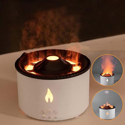 Difusor de aceite esencial, humidificador de 10.1fl oz con luz de llama volcán, 3 modos de luz y 2 modos de niebla, aromaterapia ultrasónica,