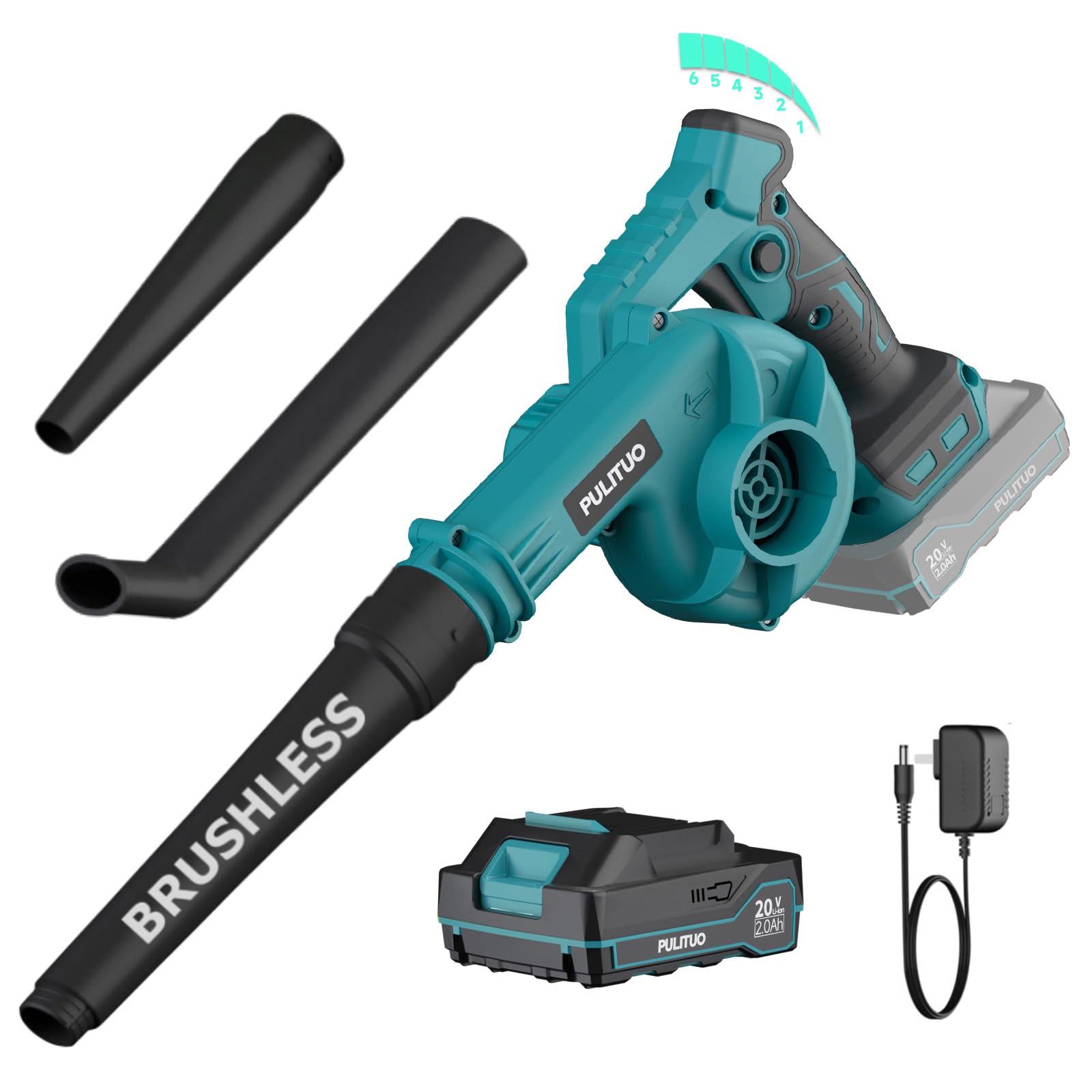 Cordless Leaf Blower Compatible with Makita 18V Battery, Powerful Brushless Leaf Blower, 242 km/h, 6 Speeds, Lightweight Small Garden Blowers with Battery and Charger for Jobsite Leaves Dust