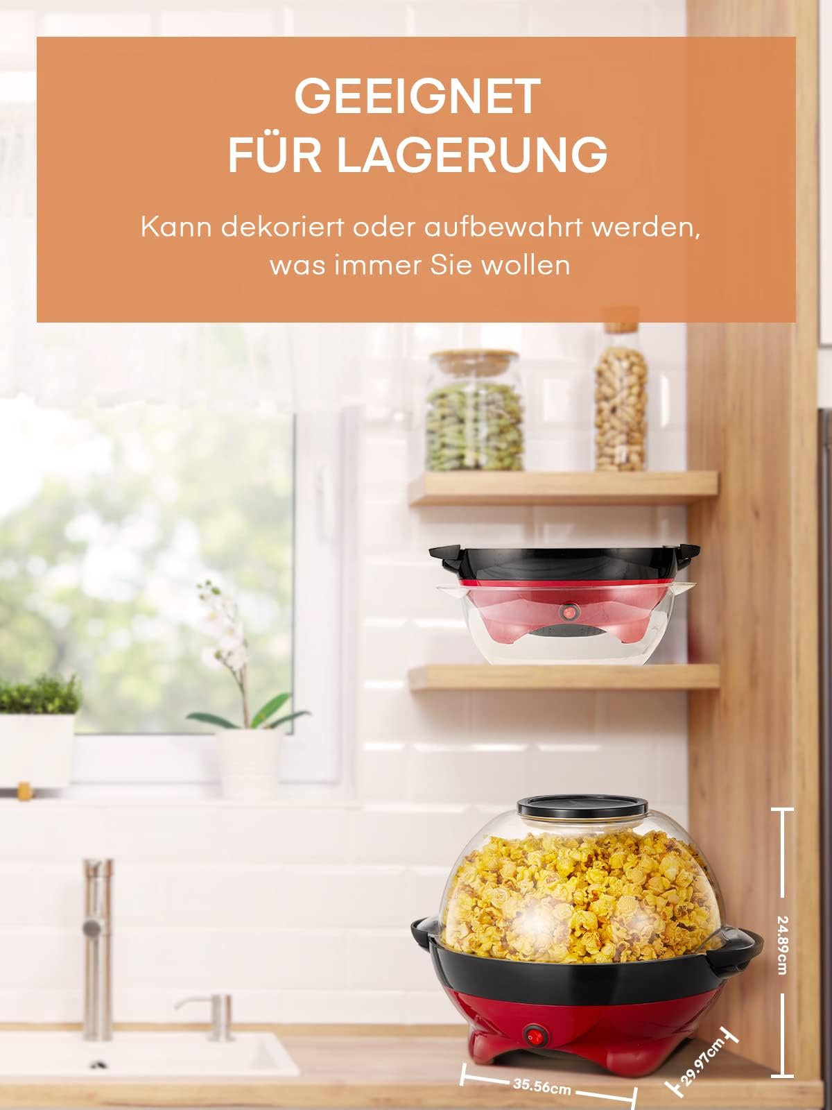 Popcornmaschine - 5.5L Großer Inhalt - HOUSNAT 800W Zuhause Popcorn Maker Machine mit Antihaftbeschichtung und Abnehmbares Heizfläche - Stille und Schnelle - Maschine