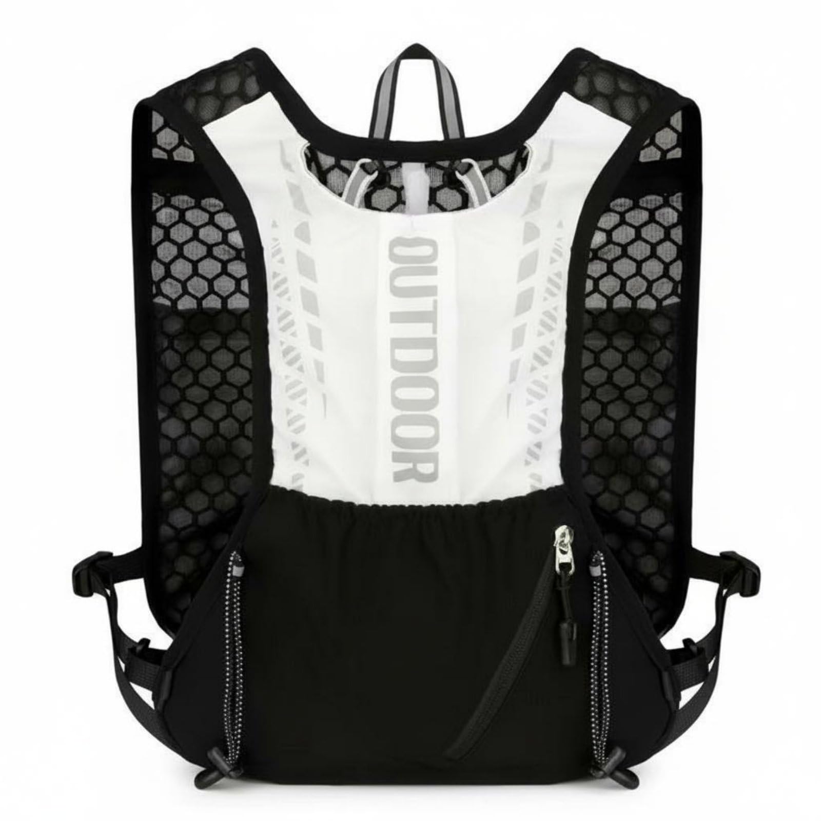 Adjustable Fit Long-Distance Running Backpack Multi-Pocket Design Running Hydration Vest Reflective Outdoor Hydration Backpack Water Resistant for Runners, Cyclists, Hikers, Black White-image-41