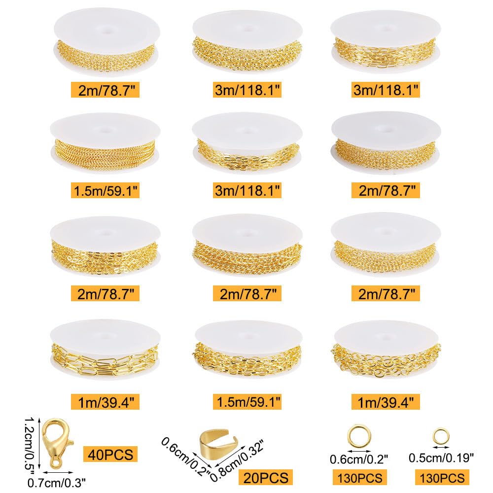 Catene d'oro per la creazione di gioielli, catene per gioielli sfuse placcate in oro set di gioielli accessori per collane fai da te